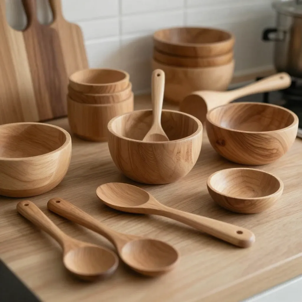 Oak wood kitchenware